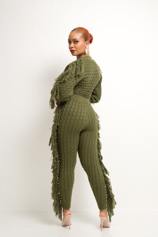 Aurelie Knit Fringe Pants Set (Green) - Exquisite Styles Boutique
