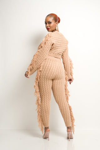 Aurelie Knit Fringe Pants Set (Nude) - Exquisite Styles Boutique