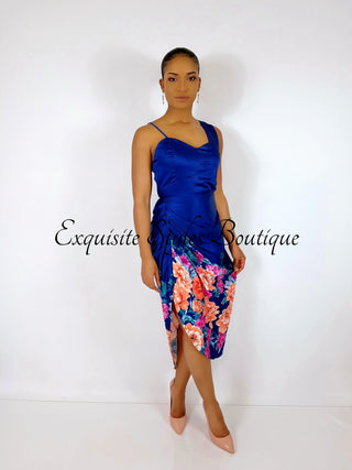 Aurelie Floral Ruched Satin Dress - Exquisite Styles Boutique