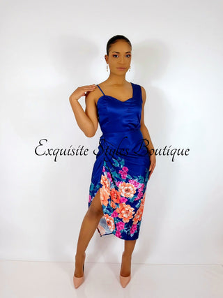 Aurelie Floral Ruched Satin Dress - Exquisite Styles Boutique