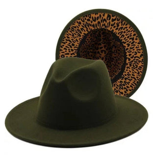 Army Green/Leopard Bottom Fedora Hat