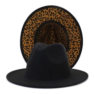 Black/Leopard Bottom Fedora Hat