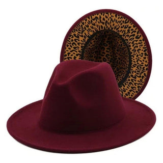 Burgundy/Leopard Bottom Fedora Hat