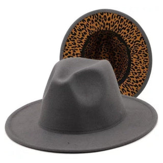 Grey/Leopard Bottom Fedora Hat