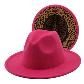 Hot Pink/Leopard Bottom Fedora Hat