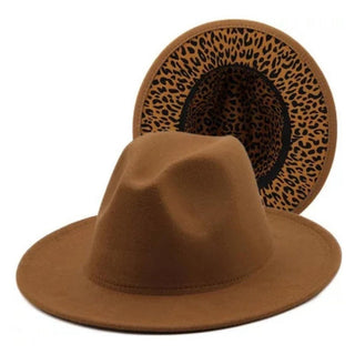 Khaki/Leopard Bottom Fedora Hat