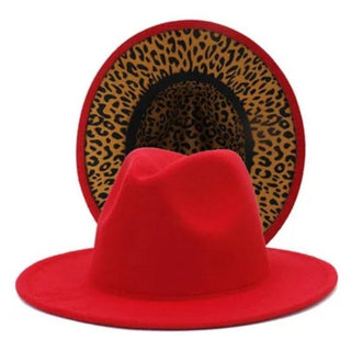 Red/Leopard Bottom Fedora Hat