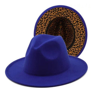 Royal Blue/Leopard Bottom Fedora Hat